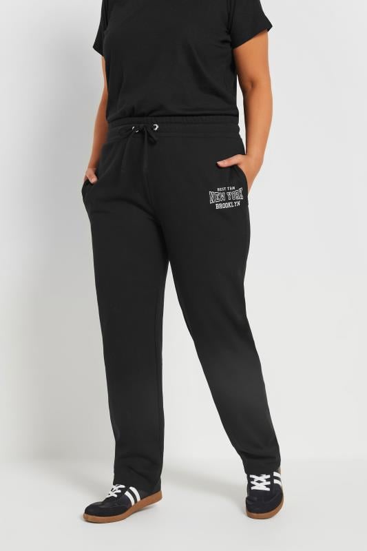 evans YOURS Curve Black 'New York' Straight Leg Joggers