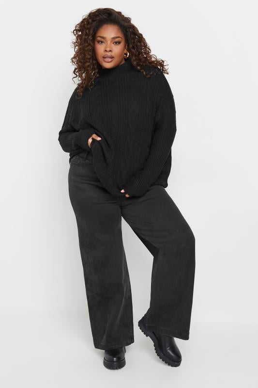 Evans YOURS Curve Black Oversized Cable Knit Jumper