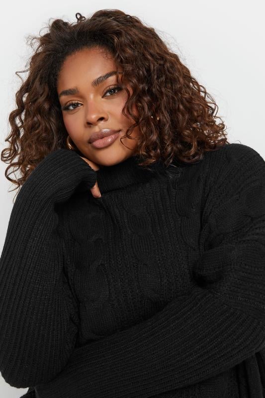 Evans YOURS Curve Black Oversized Cable Knit Jumper