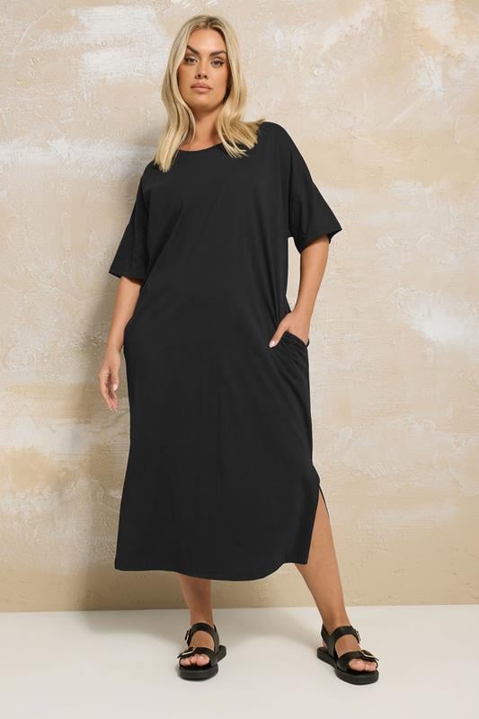 Evans YOURS Curve Black Oversized Pocket Detail Midi Dress