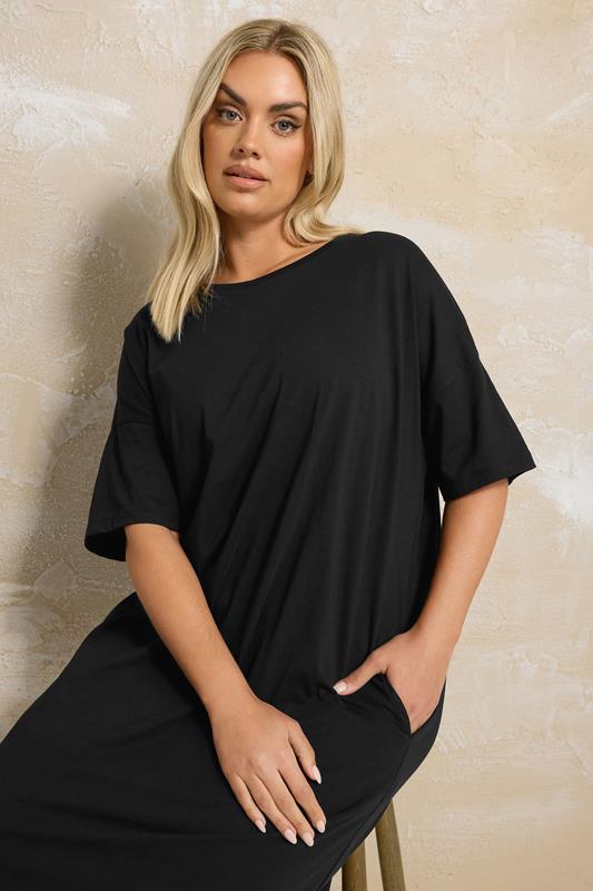 Evans YOURS Curve Black Oversized Pocket Detail Midi Dress