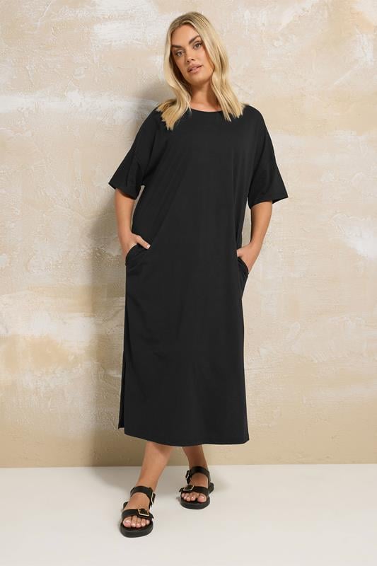 evans YOURS Curve Black Oversized Pocket Detail Midi Dress
