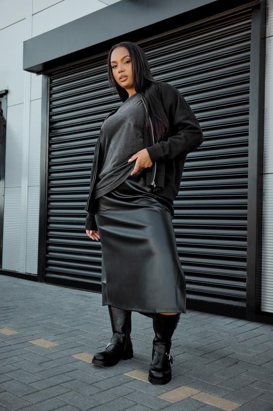 Evans YOURS Curve Black Oversized Sweat Bomber Jacket