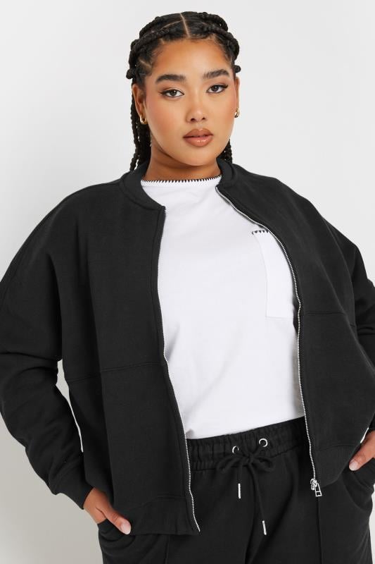 Evans YOURS Curve Black Oversized Sweat Bomber Jacket