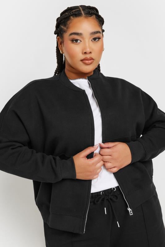 evans YOURS Curve Black Oversized Sweat Bomber Jacket