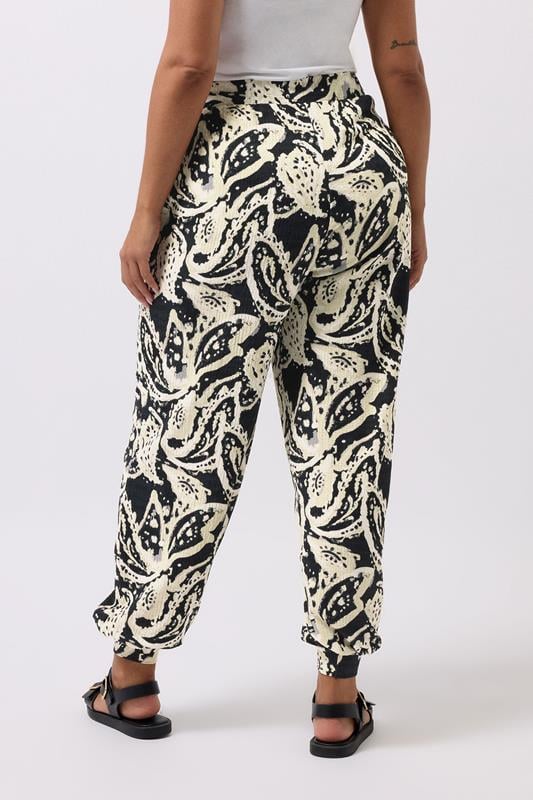 Evans YOURS Curve Black Paisley Cuffed Harem Trousers