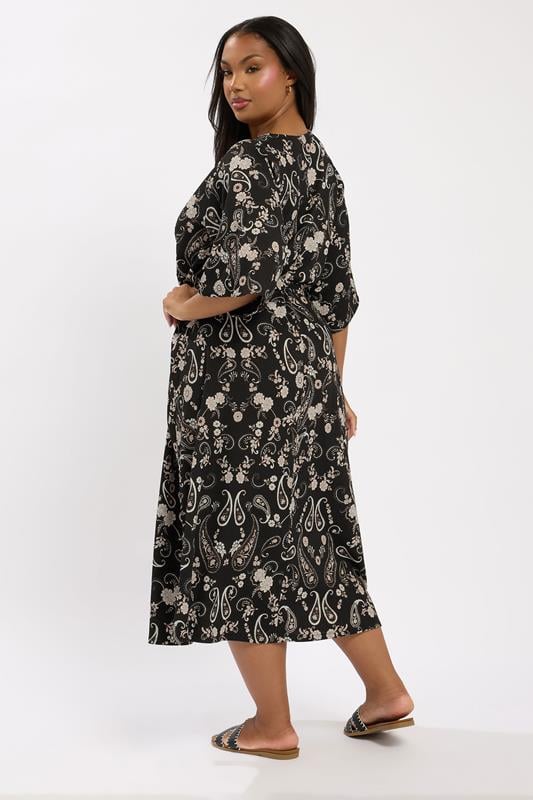 Evans YOURS Curve Black Paisley Kimono Sleeve Midaxi Wrap Dress