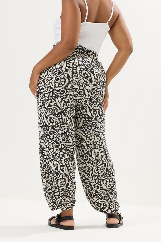 Evans YOURS Curve Black Paisley Print Cuffed Harem Trousers