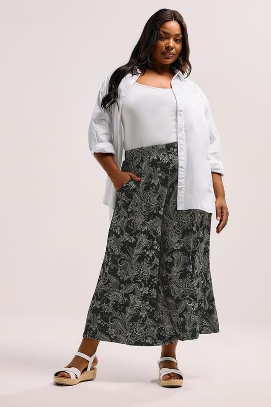 Evans YOURS Curve Black Paisley Print Midaxi Culottes