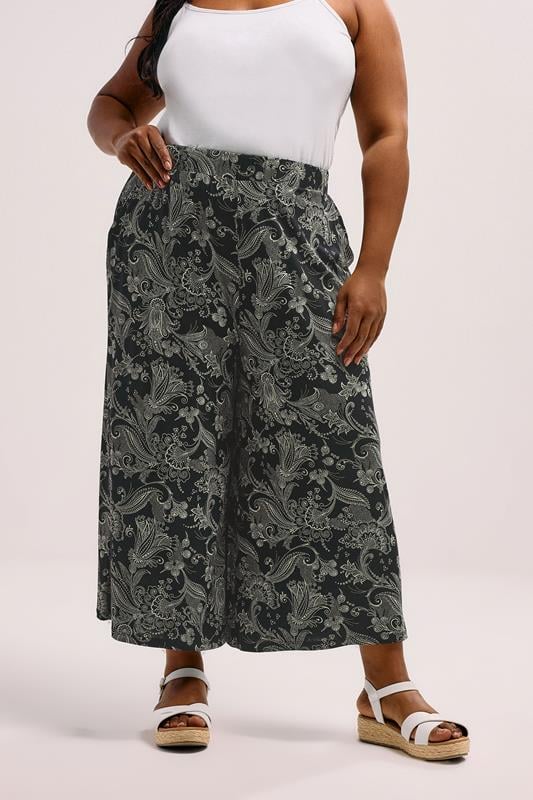 evans YOURS Curve Black Paisley Print Midaxi Culottes