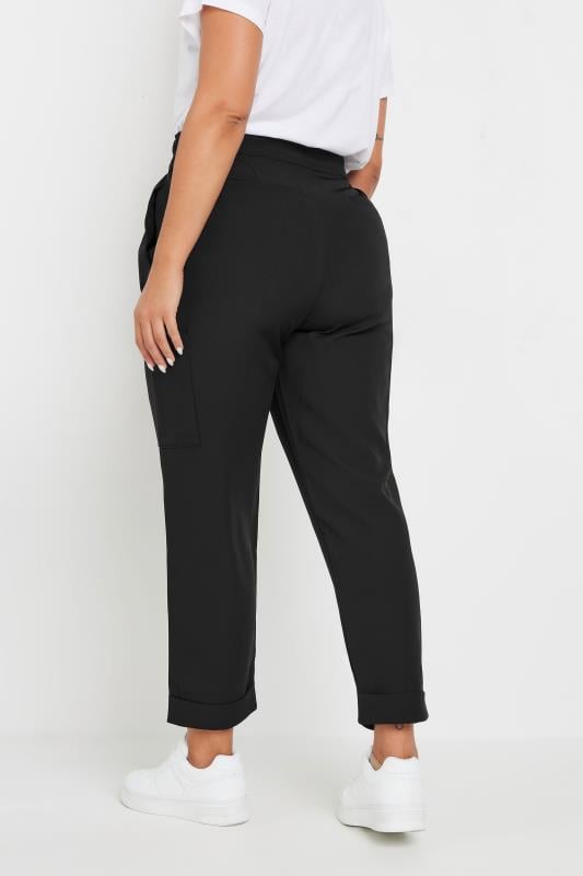 Evans YOURS Curve Black Paperbag Waist Cargo Trousers