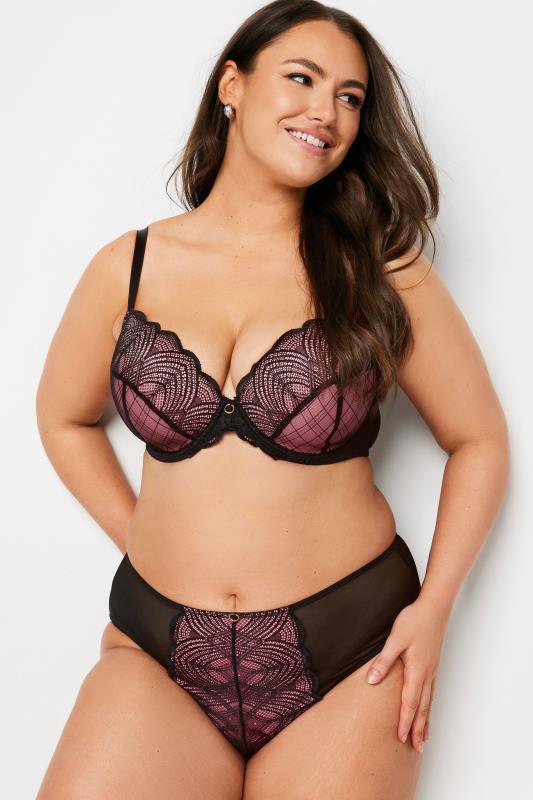 Evans YOURS Curve Black & Pink Lace Detail Mesh Padded Bra