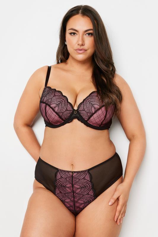 evans YOURS Curve Black & Pink Lace Detail Mesh Padded Bra