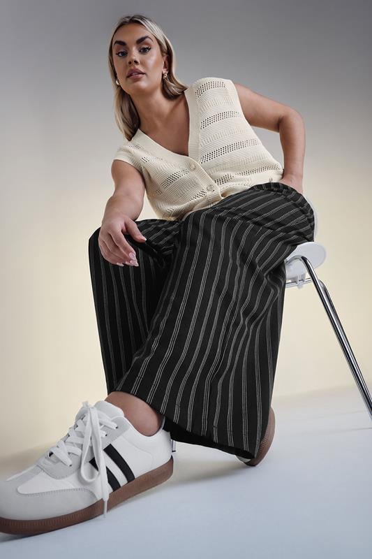 Evans YOURS Curve Black Pinstripe Wide Leg Trousers
