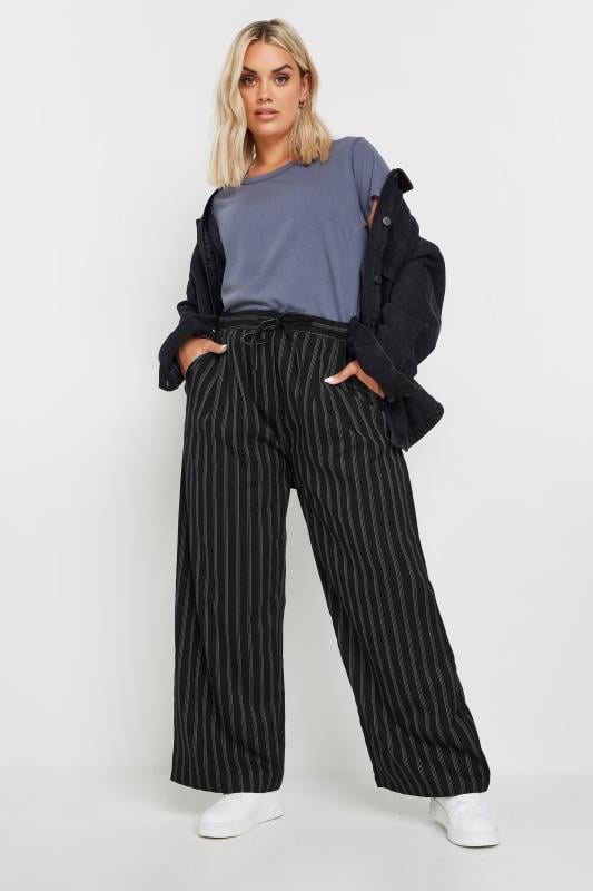 Evans YOURS Curve Black Pinstripe Wide Leg Trousers