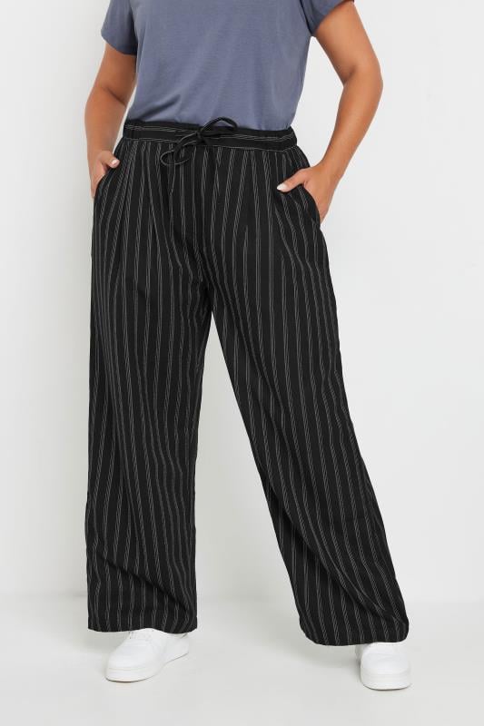evans YOURS Curve Black Pinstripe Wide Leg Trousers