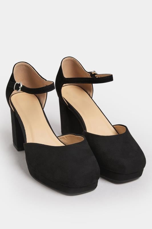 Evans Yours Curve Black Platform Court Shoes In Wide E & Extra Wide EEE Fit