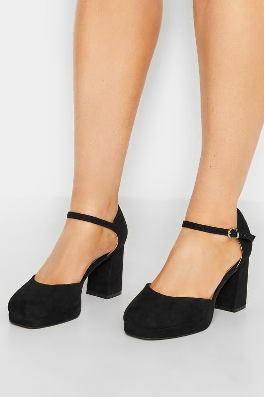 evans Yours Curve Black Platform Court Shoes In Wide E & Extra Wide EEE Fit