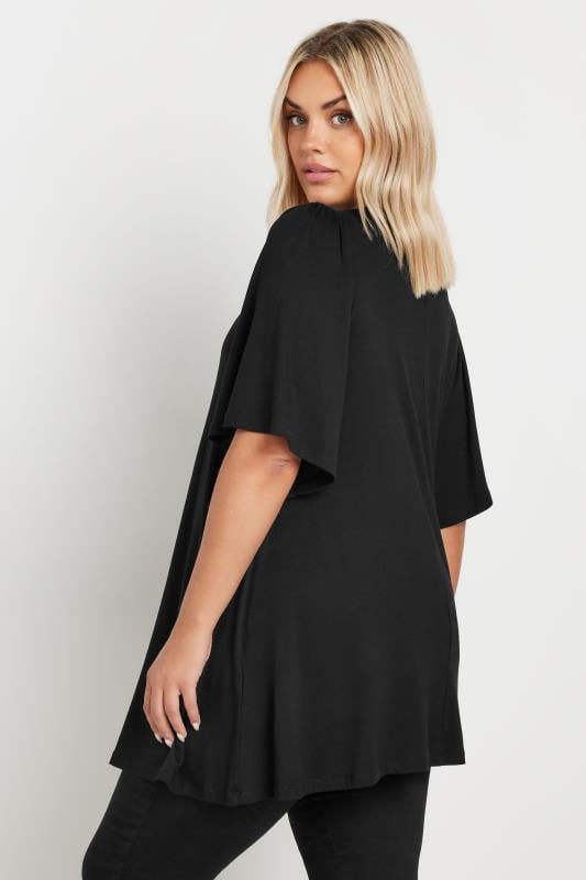 Evans YOURS Curve Black Pleat Angel Sleeve Swing Top