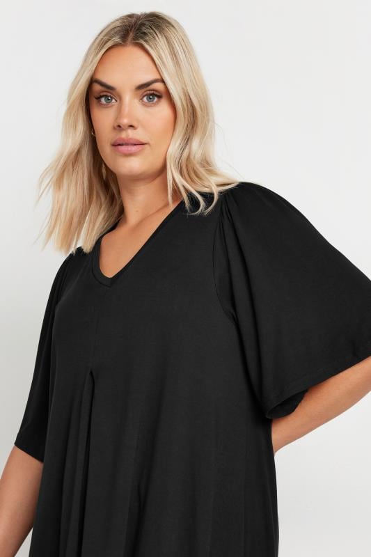Evans YOURS Curve Black Pleat Angel Sleeve Swing Top