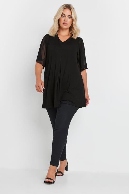 Evans YOURS Curve Black Pleat Front Angel Sleeve Top