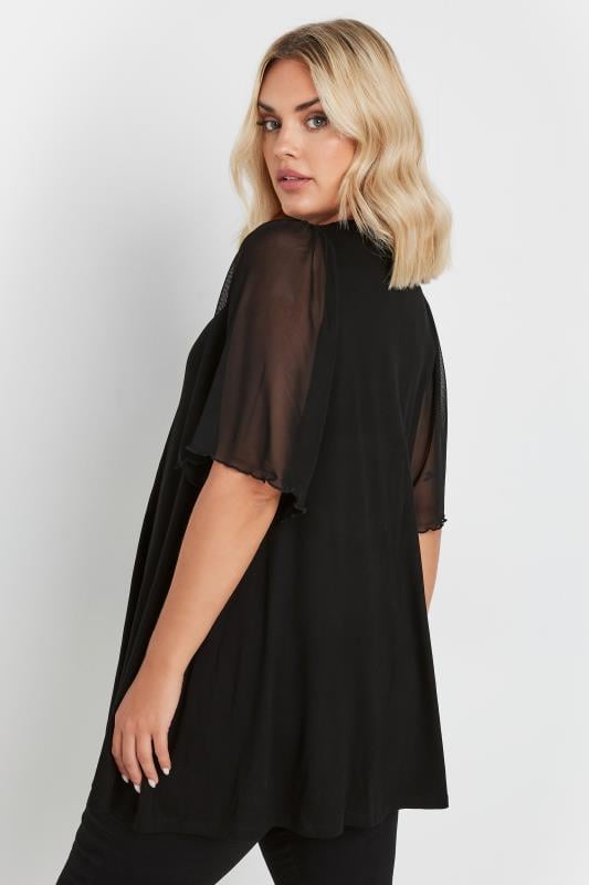 Evans YOURS Curve Black Pleat Front Angel Sleeve Top