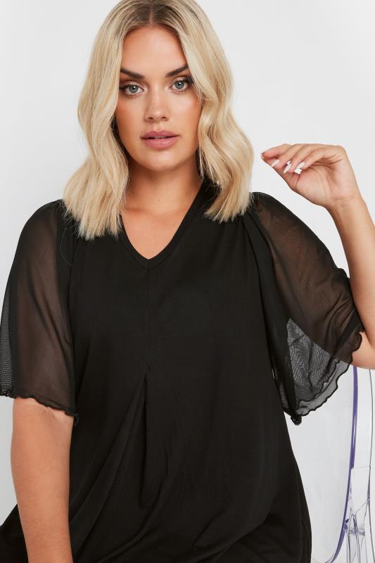 evans YOURS Curve Black Pleat Front Angel Sleeve Top