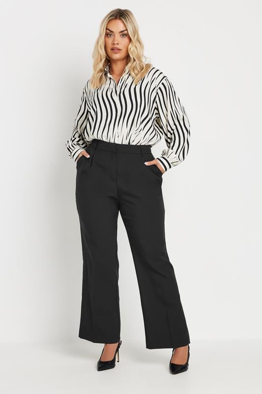Evans YOURS Curve Black Pleat Front Bootcut Trousers