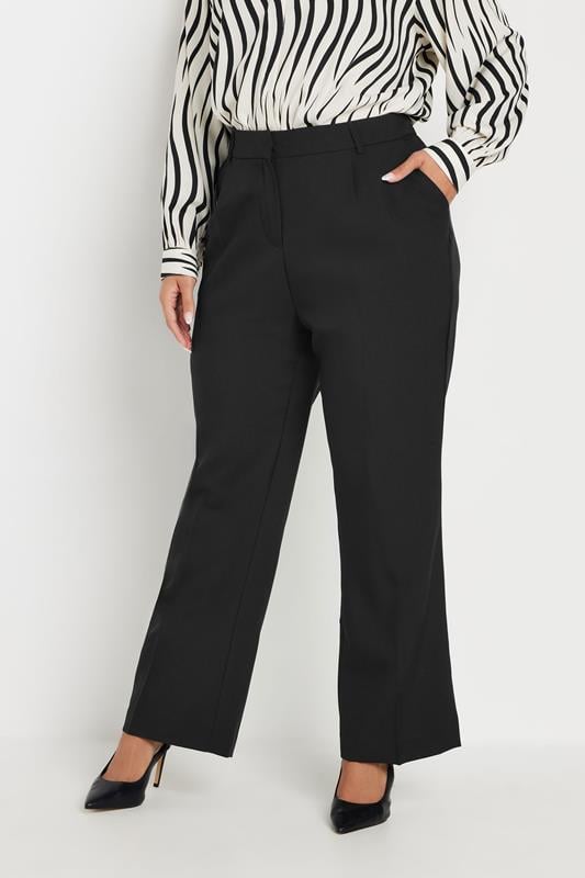 evans YOURS Curve Black Pleat Front Bootcut Trousers