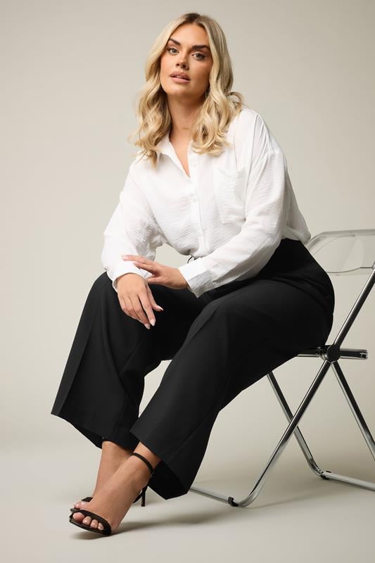Evans YOURS Curve Black Pleat Front Woven Wide Leg Trousers