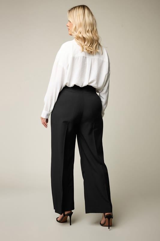 Evans YOURS Curve Black Pleat Front Woven Wide Leg Trousers