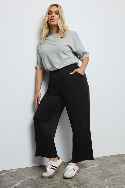 Evans YOURS Curve Black Pleated Wide Leg Stretch Trousers
