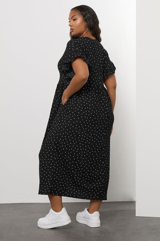 Evans YOURS Curve Black Polka Dot Frill Sleeve Midaxi Dress