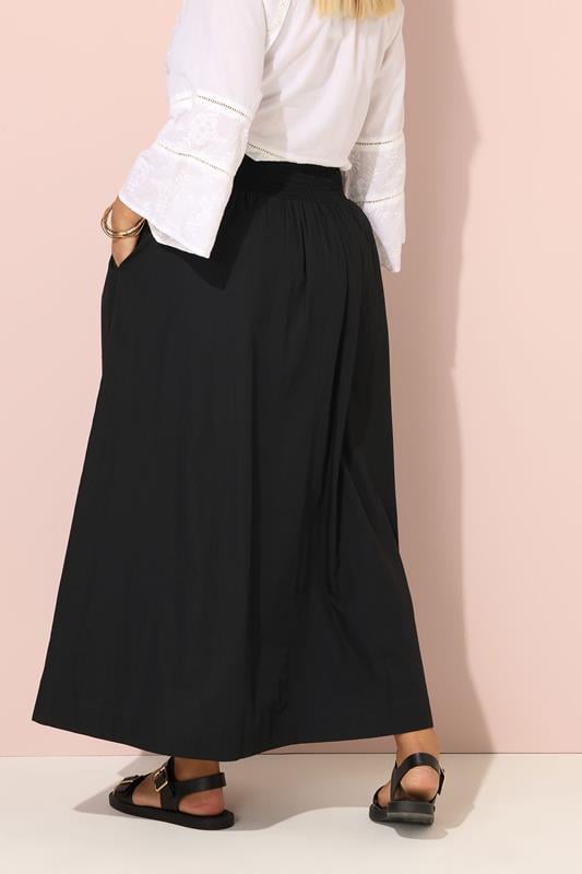 Evans YOURS Curve Black Poplin Shirred Waist Maxi Skirt