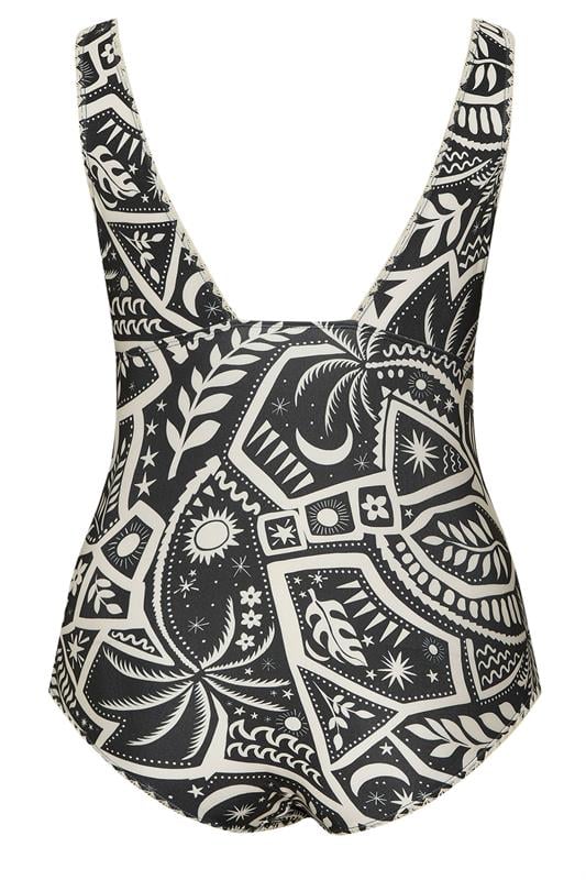 Evans YOURS Curve Black Postcard Blanket Stitch Plunge Swimsuit
