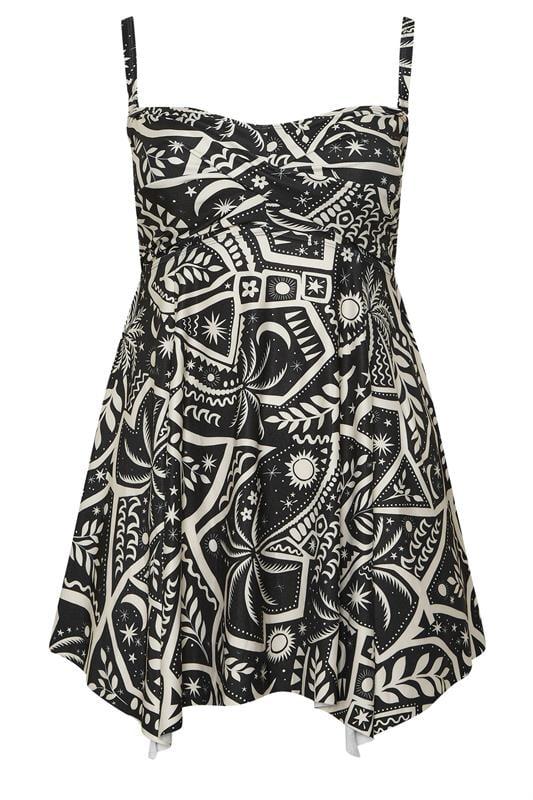 evans YOURS Curve Black Postcard Print Hanky Hem Tankini Top