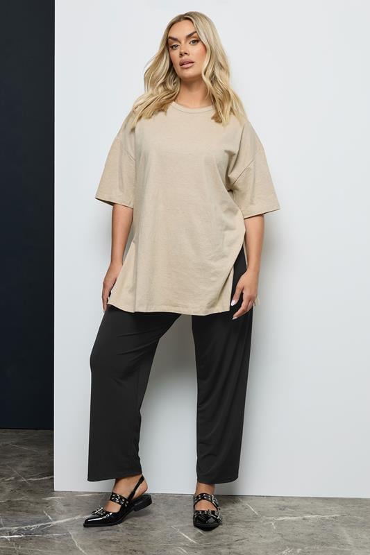 Evans YOURS Curve Black Pull On Wide Leg Stretch Trousers