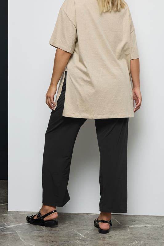 Evans YOURS Curve Black Pull On Wide Leg Stretch Trousers