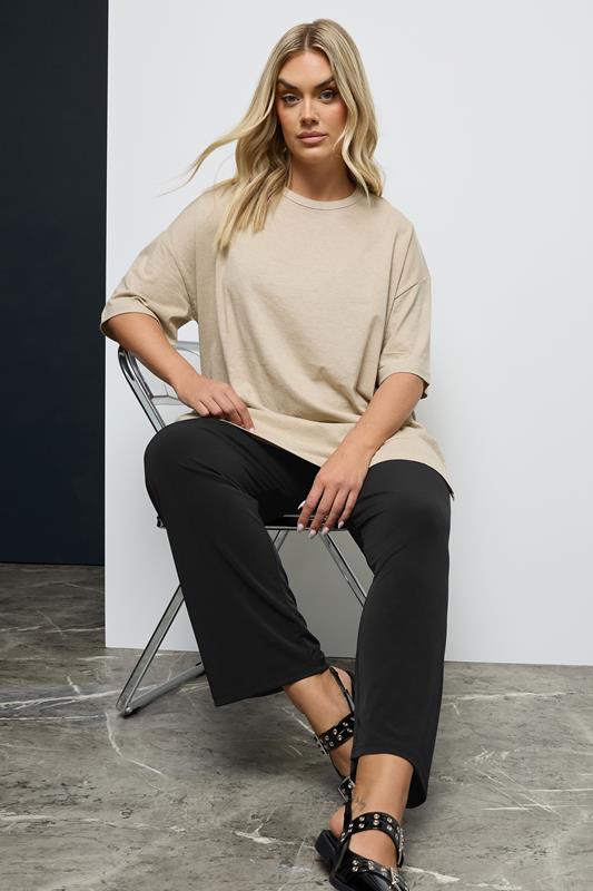 evans YOURS Curve Black Pull On Wide Leg Stretch Trousers