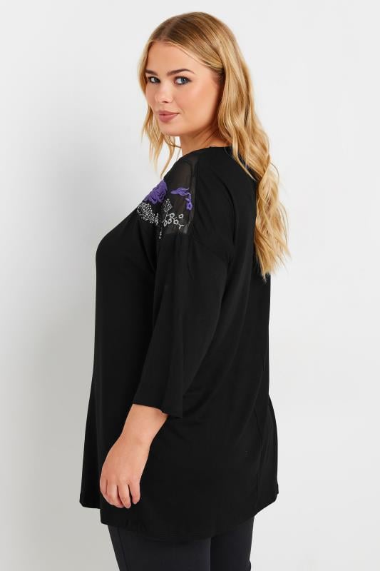 Evans YOURS Curve Black & Purple Mesh Embellished Swing Top