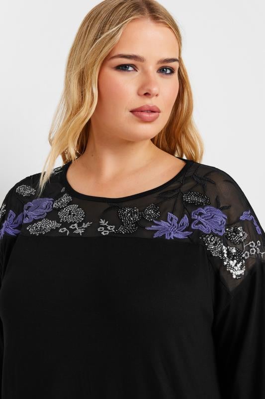 Evans YOURS Curve Black & Purple Mesh Embellished Swing Top