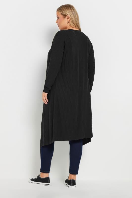 Evans YOURS Curve Black Ribbed Midaxi Waterfall Cardigan