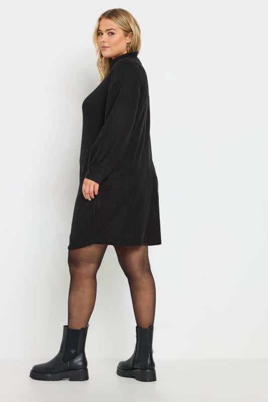 Evans YOURS Curve Black Ribbed Quarter Zip Jumper Dress