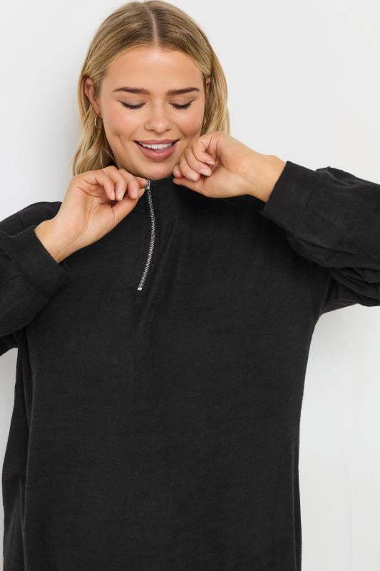Evans YOURS Curve Black Ribbed Quarter Zip Jumper Dress