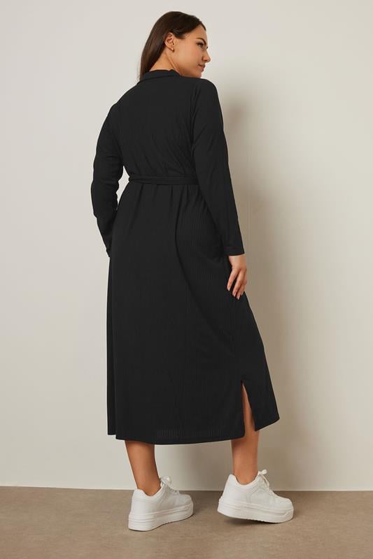 Evans YOURS Curve Black Ribbed Tie Waist Shirt Dress