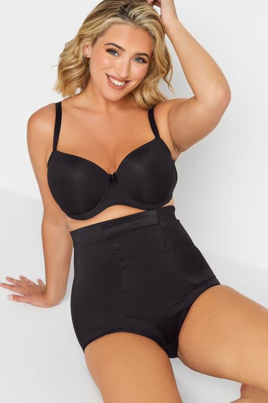 evans YOURS Curve Black Satin Control High Waisted Full Brief