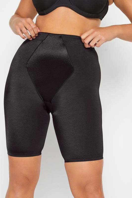 evans YOURS Curve Black Satin Control High Waisted Shorts