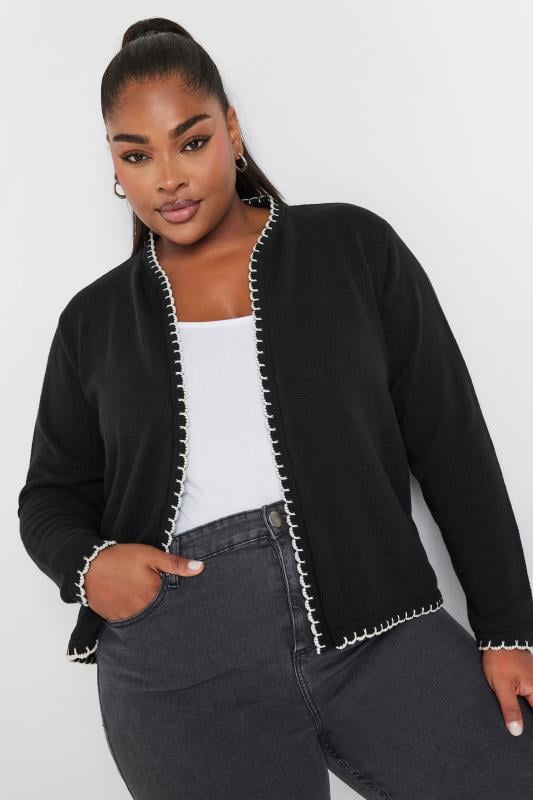 Evans YOURS Curve Black Scallop Hem Knitted Cardigan