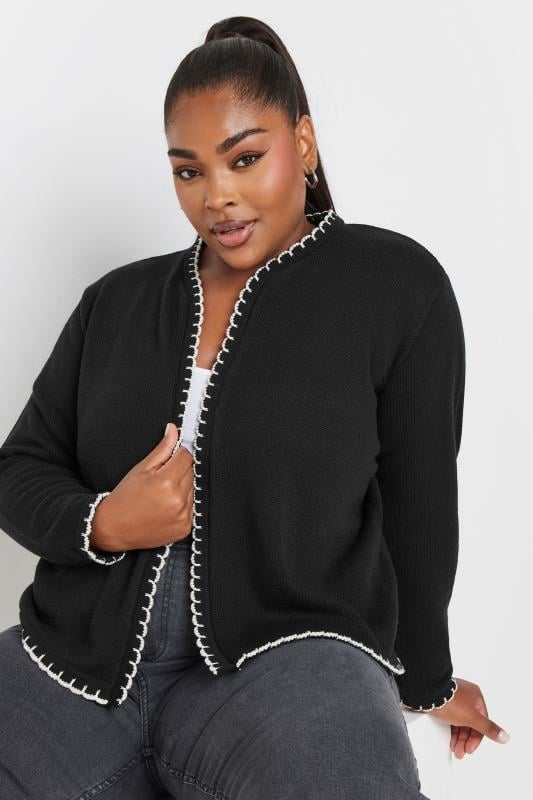 evans YOURS Curve Black Scallop Hem Knitted Cardigan