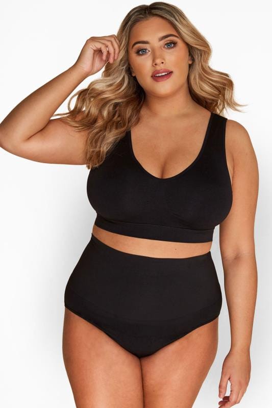 evans YOURS Curve Black Seamless Control High Waisted Full Briefs